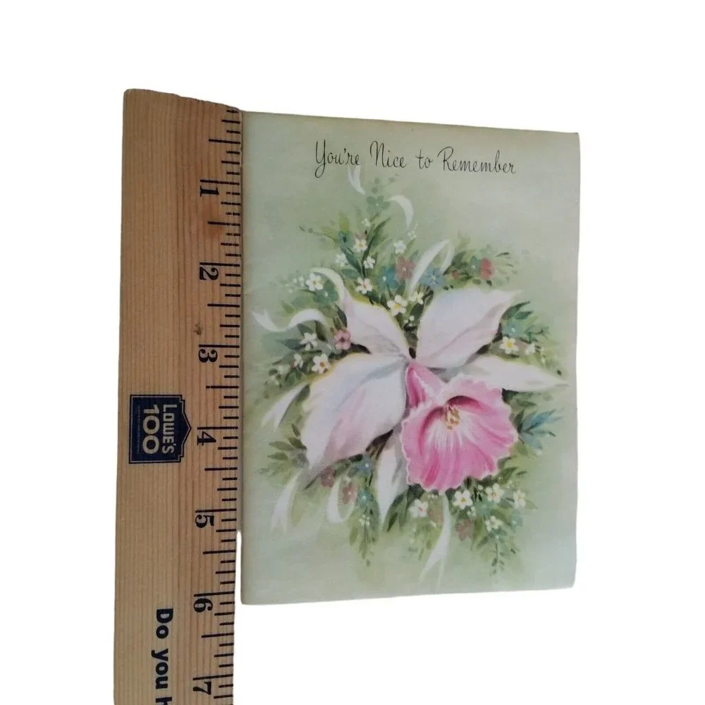 Vintage Greeting Card You're Nice to Remember Pink Flower Daffodil Floral Unused